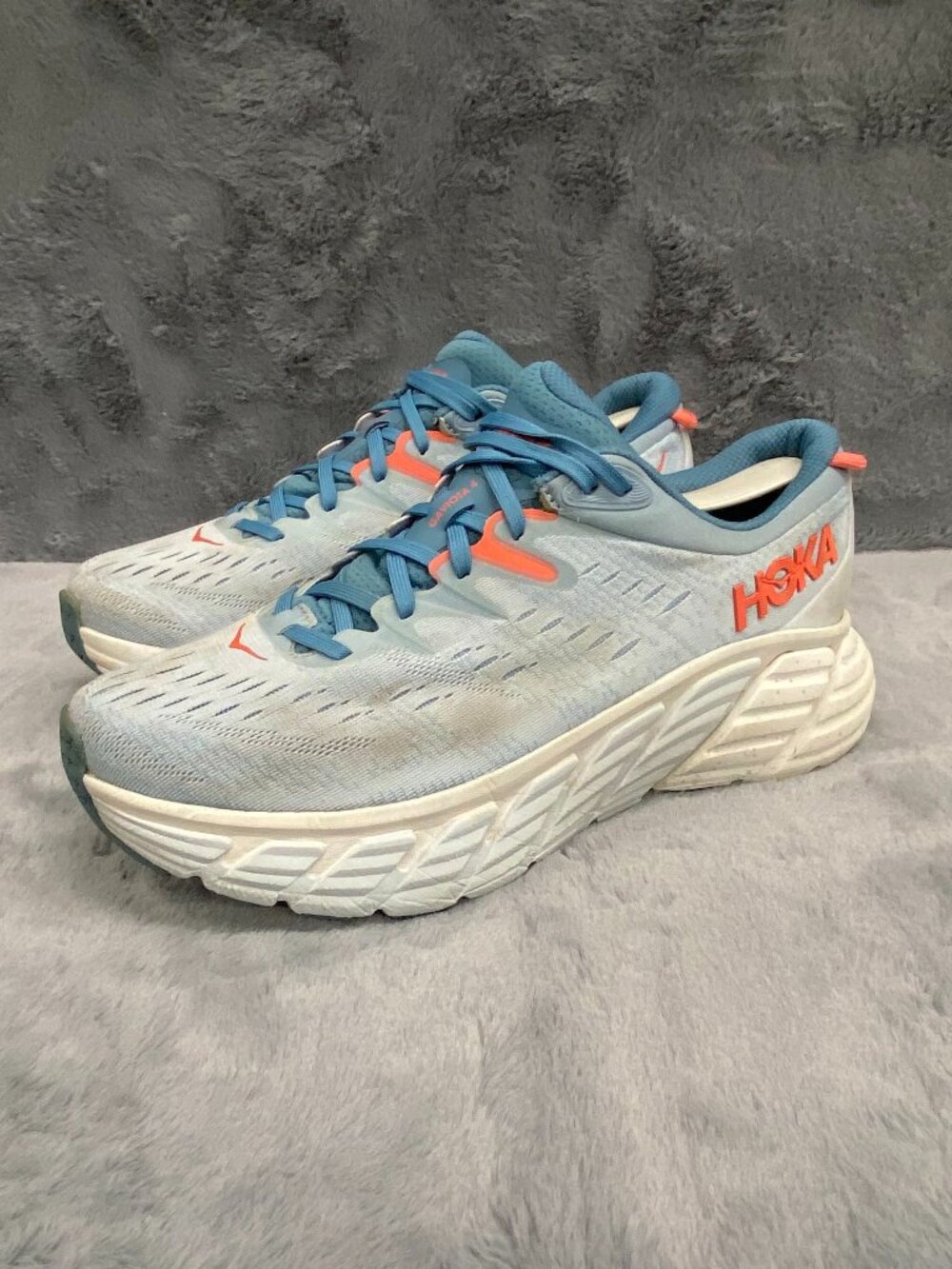 HOKA Gaviota 4 Sneakers Womens Size 9.5B Light Blue Orange White Comfort Shoes